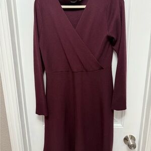 Solution Long Sleeve Burgundy Sweater Faux Wrap Dress (13-9)
